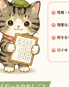 くむっと — クリップボードを持ったキジトラ猫